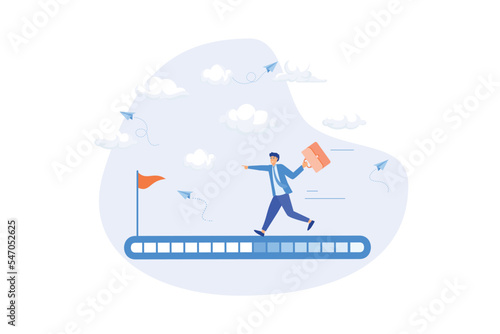 Progress or journey to success or achieve goal  business step or career path  mission or challenge to succeed  improvement concept  flat vector modern illustration