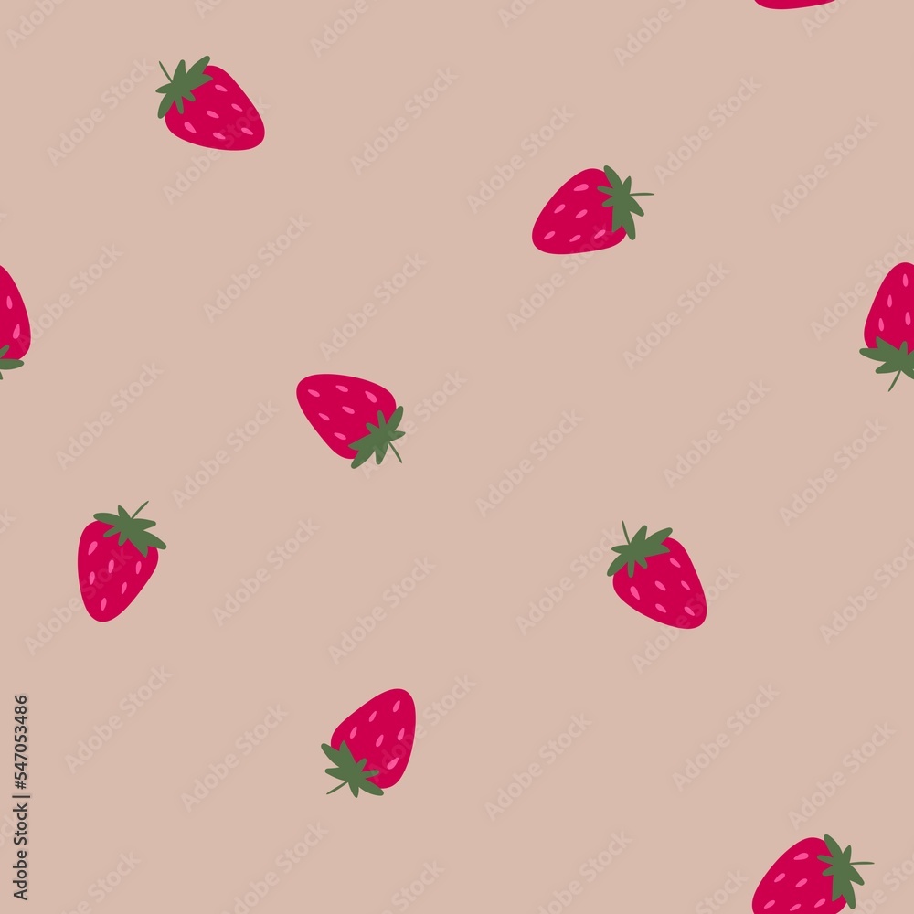 Strawberry Hand Draw Seamless Cute Pattern. Summer red berries on