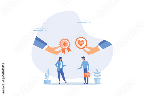 Employee appreciation, giving thank you or recognition award to best employees, gratitude or grateful support, thankful concept, flat vector modern illustration