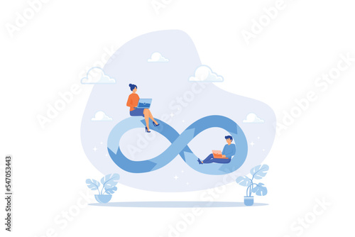 Devops, development operation for agile software development, working cycle to operate and support professional software management concept, flat vector modern illustration