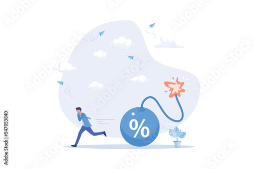 Inflation or interest rate causing economic recession, tax or loan payment trouble, stock market and crypto currency crisis concept, flat vector modern illustration
