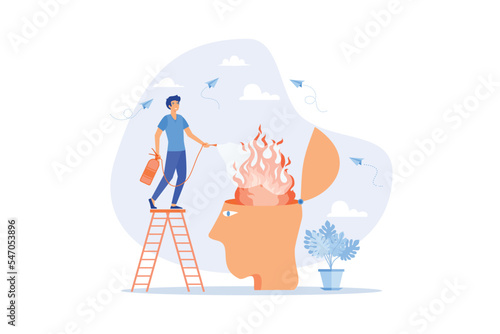 Therapy to cool down burning mind or anger, reduce burnout or mental illness, depression, cure anxiety and stress concept, flat vector modern illustration