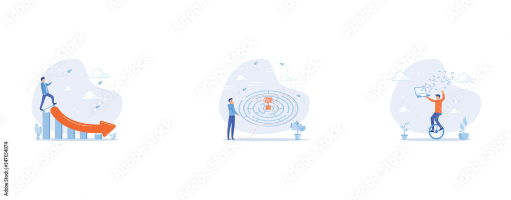 Prepare for economic down fall, Path to success, Make money online, set flat vector modern illustration Prepare for economic down fall, Path to success, Make money online, set flat vector modern illustration