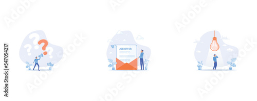 Ask question for answer or solution to solve problem, human resources concept, thinking about idea, set flat vector modern illustration
