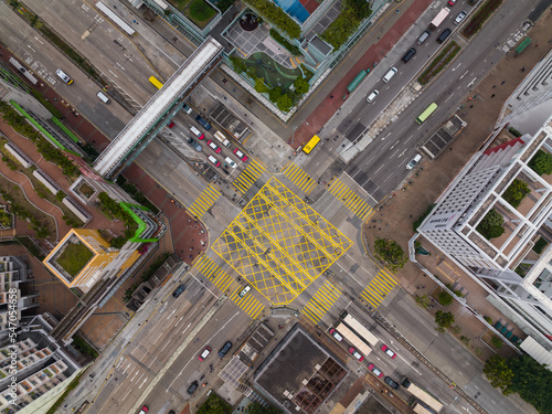  Top down view of road intersection in Hong Kong city