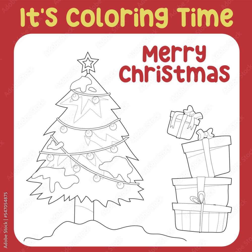 Christmas coloring page for toddlers. Cute and kawaii cartoon characters. Coloring book with Christmas theme for preschool children. Vector illustration. Coloring Christmas elements