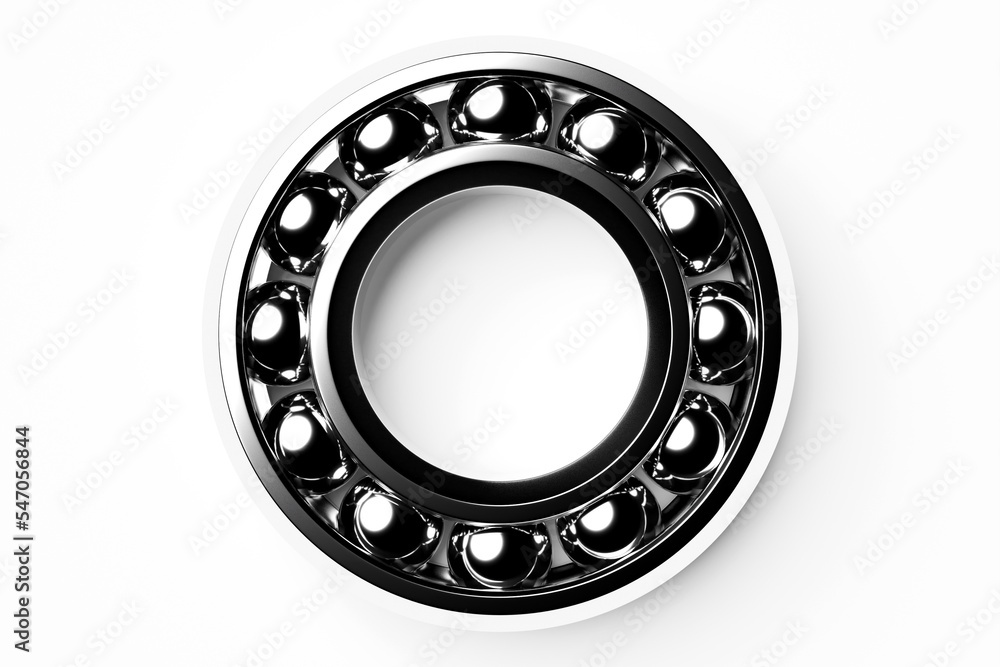 3D illustration metal silver ball bearing with balls on white isolated background. Bearing industrial. This part of the car 3D illustration metal silver ball bearing with balls on white isolated background. Bearing industrial. This part of the car