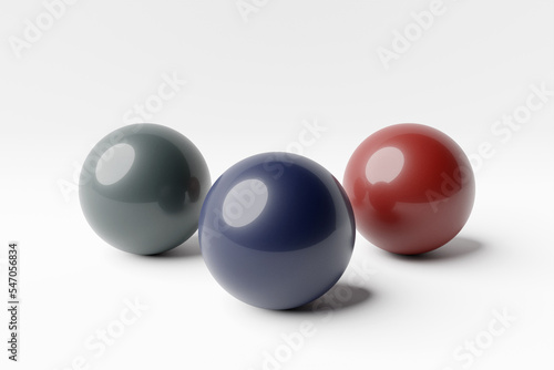 3d illustration of a blue, gray and red sphere on a white background. Digital metaball background