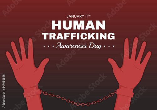 National Human Trafficking Awareness Day on January 11th to Handle with Life, Slavery and Violence in Society in Flat Cartoon Hand Drawn Illustration