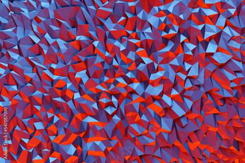 3d Illustration rows of red triangles .Geometric background, pattern.