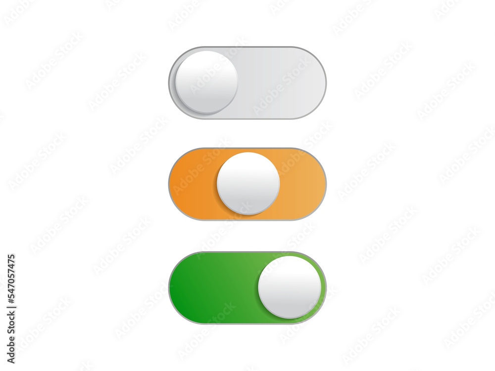 gradient orange, green, gray icon On and Off toggle switch modern button gradient orange, green, gray icon On and Off toggle switch modern button
