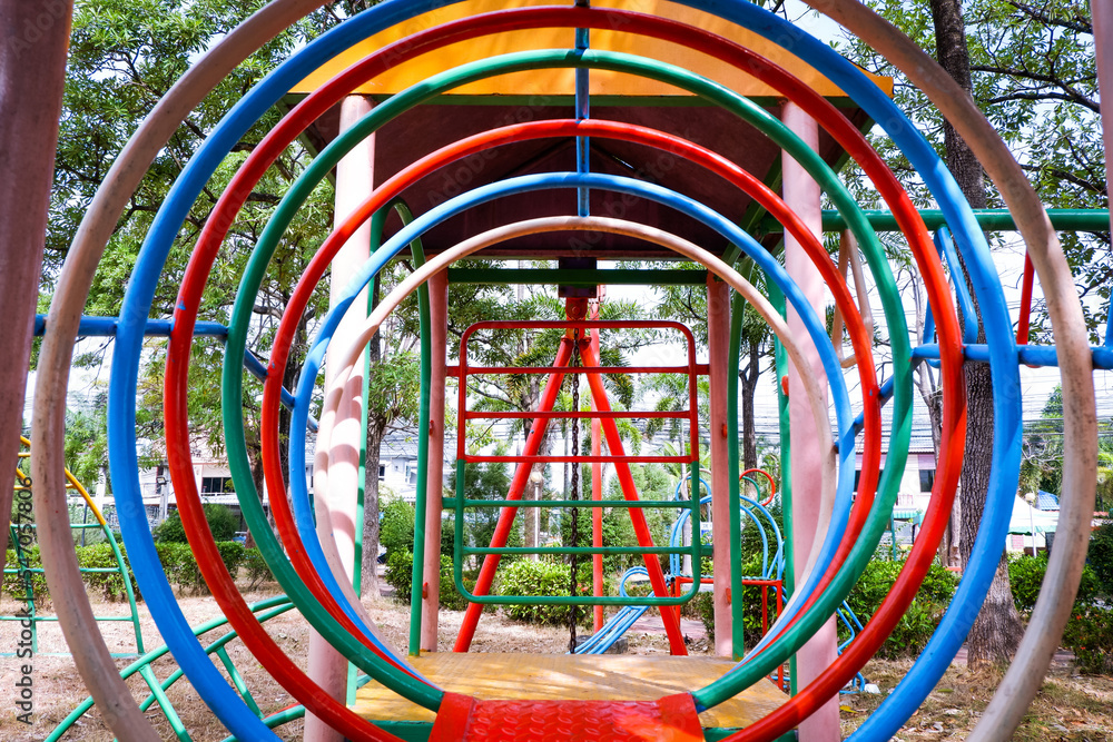 Playground equipment in a variety of types, both hanging and tunnel types, parks, Thailand
