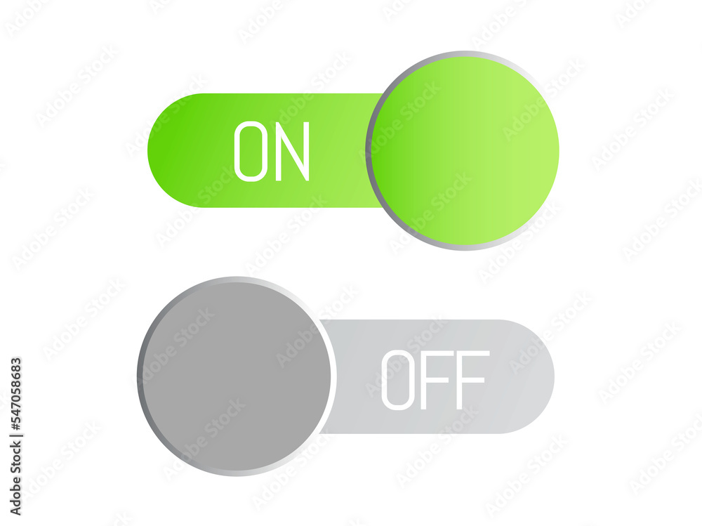Gradient green, gray icon On and Off toggle switch modern button Gradient green, gray icon On and Off toggle switch modern button