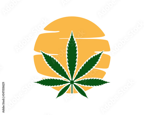 Sunset with cannabis silhouette inside