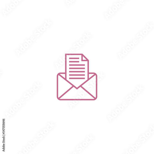 Pink vector illustration of an open mail document against the white background