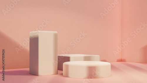 podium, product stand. mock up on a pink background texture background Ideal backdrop for product presentations