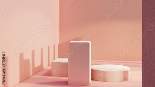 podium  product stand. mock up on a pink background texture background Ideal backdrop for product presentations