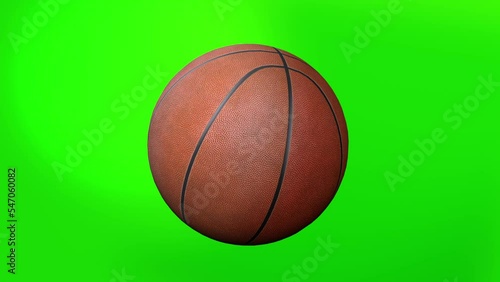 Basketball Ball on Green Screen. Basketball 3D Animation of Spinning Ball 3D rendering	