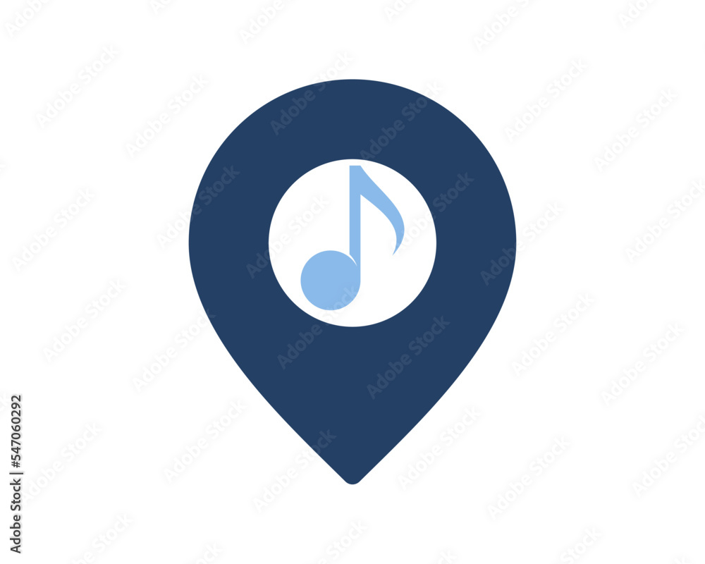Location pin with music note inside Location pin with music note inside