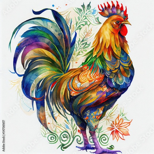 Fotografiet Colorful free range male rooster poultry farming Chicken breeds series farm bird