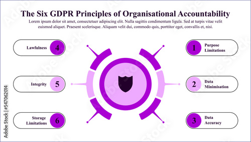 Infographic template of six GDRP principles of organizational accountability. photo