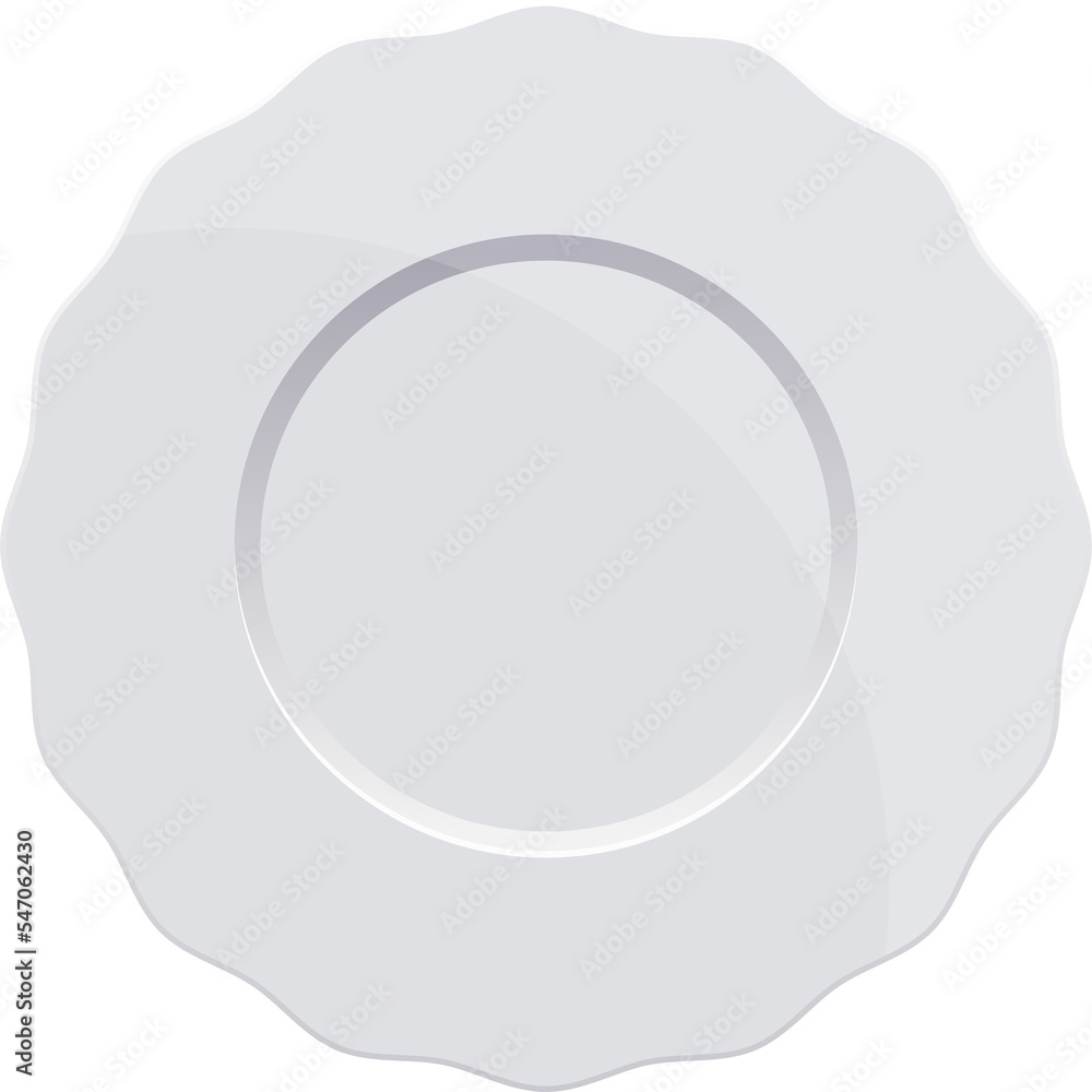 White plate with a wavy edge. Clean tableware for the kitchen. Porcelain. Template for food display. Top view White plate with a wavy edge. Clean tableware for the kitchen. Porcelain. Template for food display. Top view