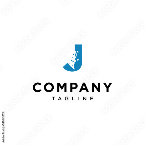 J Letter cleaning broom Vector logo icon vector Template