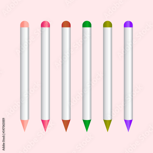 Coloring pencil multicolored realistic set isolated, set of crayons color school stationery drawing