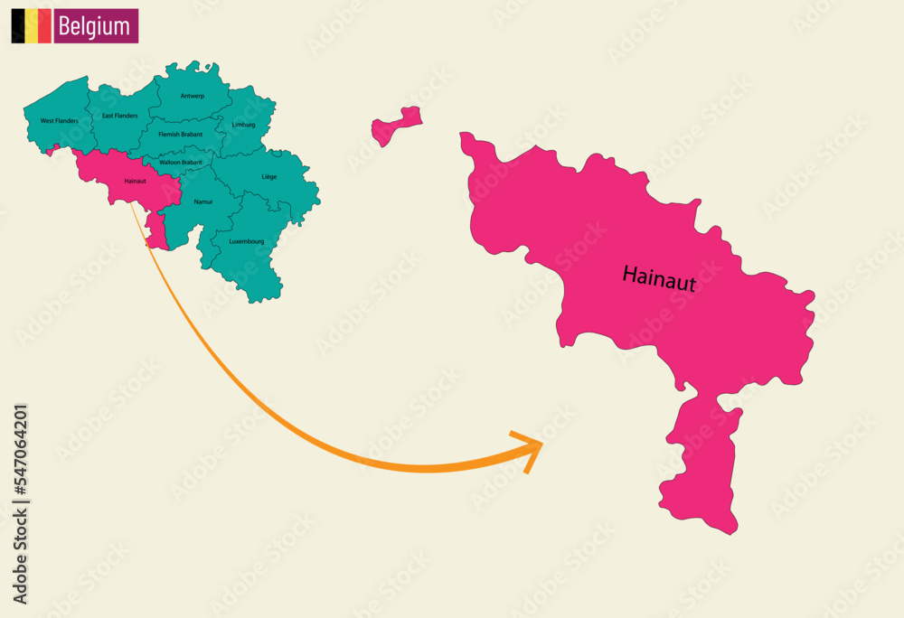 Fototapeta premium Belgium map cities vector. 