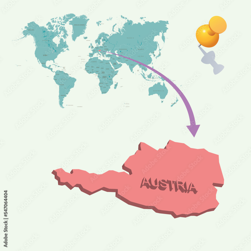 Obraz premium 3D World map. Austria on Earth