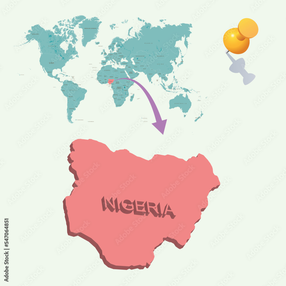 3D World map. Nigeria on Earth