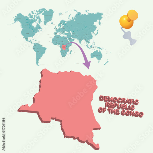 3D World map. Democratic Republic of the Congo on Earth