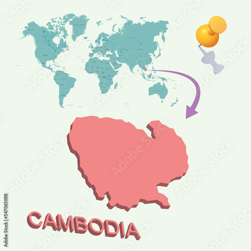 3D World map. Cambodia on Earth
