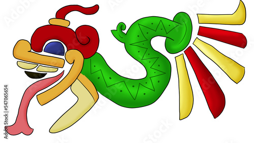 Figura prehispanica iluminada serpiente con plumas quetzalcoatl photo
