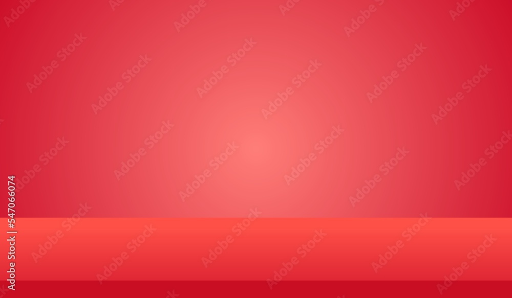 Minimalist blank red 3d background with empty product display backdrop platform. Simple modern studio with wall scene and floor of fashion stage podium. Space available for art spotlight and banner