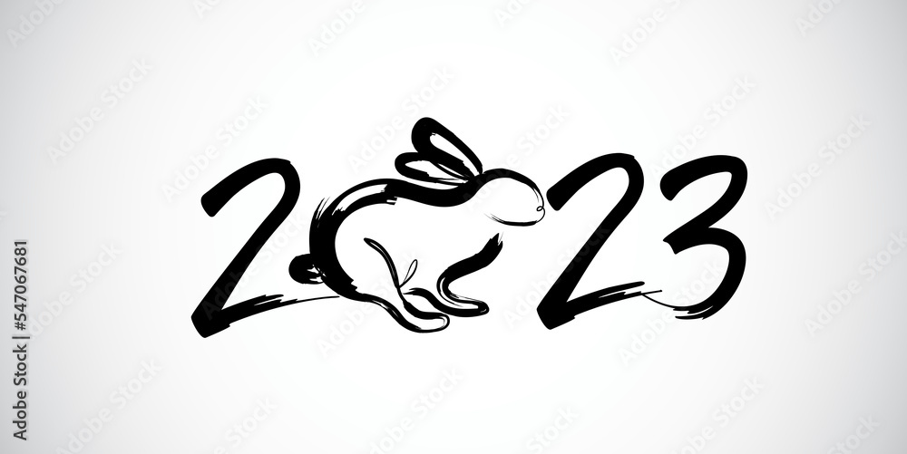 Happy chinese new year 2023 year of the rabbit for greeting card, poster, banner, brochure, calendar. red and gold line art characters. vector design. (Translation : Happy new year) Happy chinese new year 2023 year of the rabbit for greeting card, poster, banner, brochure, calendar. red and gold line art characters. vector design. (Translation : Happy new year)