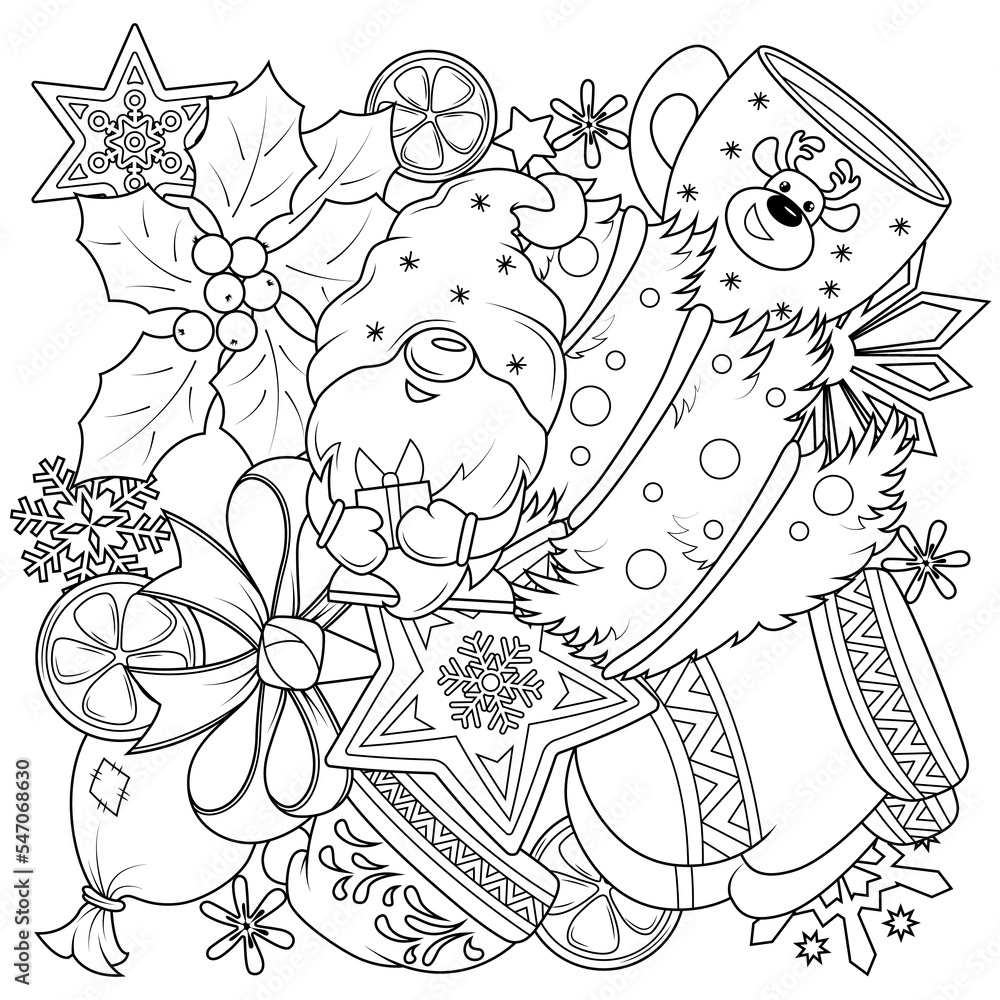 custom made wallpaper toronto digitalDoodle coloring book on the theme of Christmas. Funny elements of New Year holidays. Vector illustration
