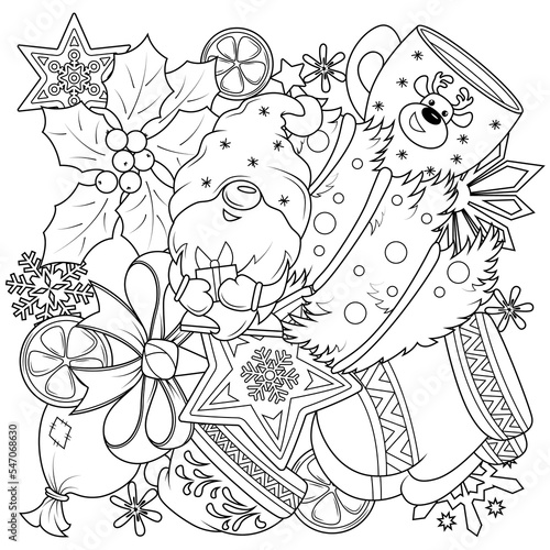 Wallpaper Mural Doodle coloring book on the theme of Christmas. Funny elements of New Year holidays. Vector illustration Torontodigital.ca