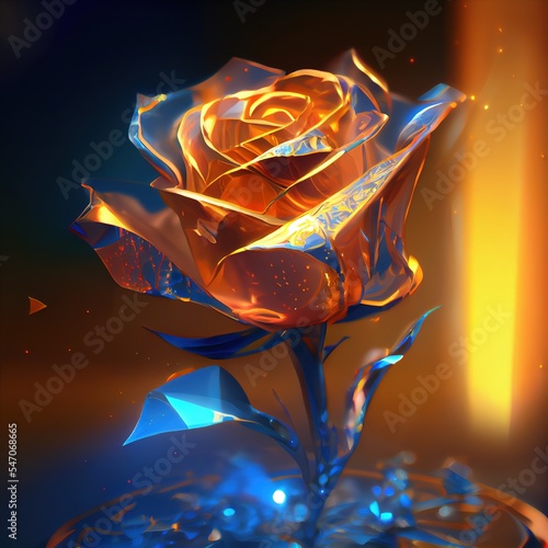 orange rose glowing and transparent