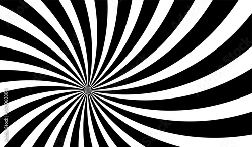 black and white spiral background vector. Radial swirl pattern abstract illustration. Optical illusion.