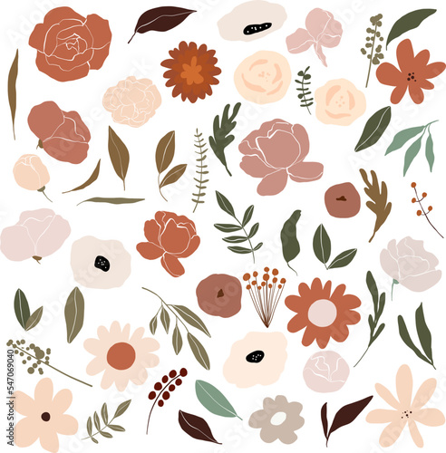 Vector floral and leaves set bundle