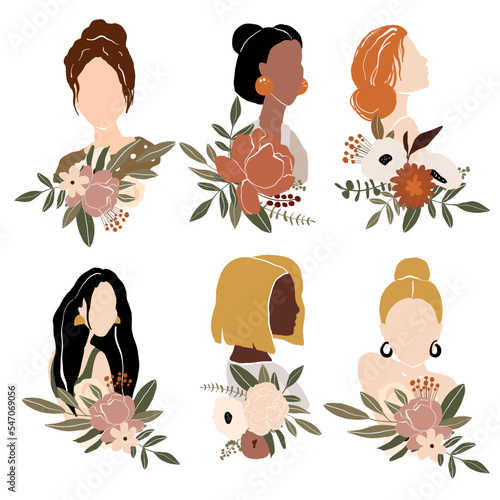 Vector woman with floral bouquets
