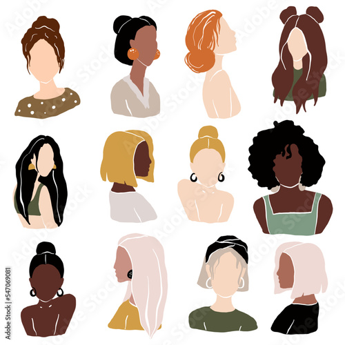 Vector woman faces set illustration, black life