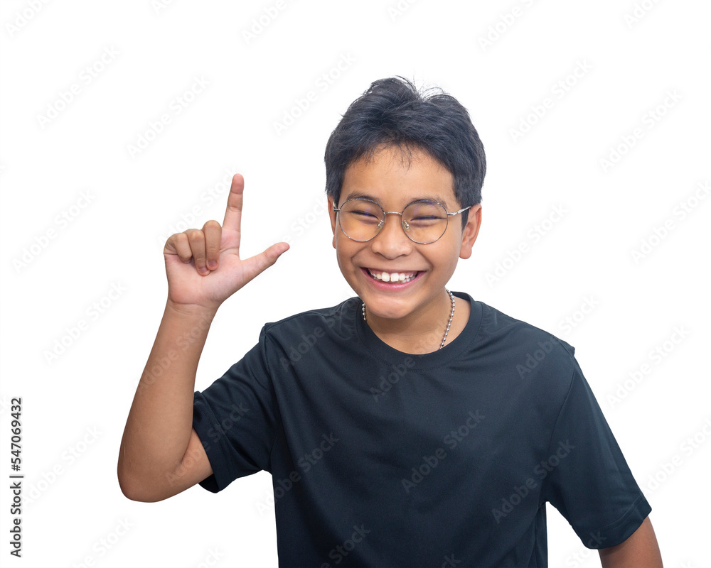 Child, surprised, happy with idea finger pointing up, isolated white background. Child, surprised, happy with idea finger pointing up, isolated white background.