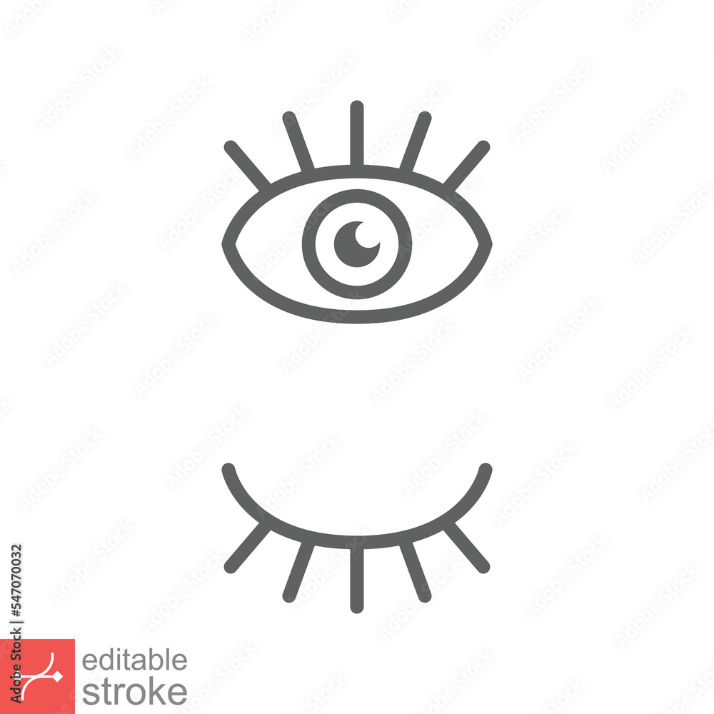 Eye and eyelash icon. Simple outline style. Wink, blink, makeup, doodle, woman beauty face concept. Thin line vector illustration isolated on white background. Editable stroke EPS 10. Eye and eyelash icon. Simple outline style. Wink, blink, makeup, doodle, woman beauty face concept. Thin line vector illustration isolated on white background. Editable stroke EPS 10.