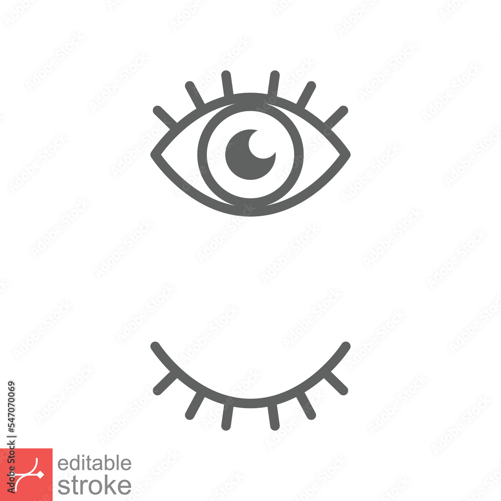 Eye and eyelash icon. Simple outline style. Wink, blink, makeup, doodle, woman beauty face concept. Thin line vector illustration isolated on white background. Editable stroke EPS 10. Eye and eyelash icon. Simple outline style. Wink, blink, makeup, doodle, woman beauty face concept. Thin line vector illustration isolated on white background. Editable stroke EPS 10.
