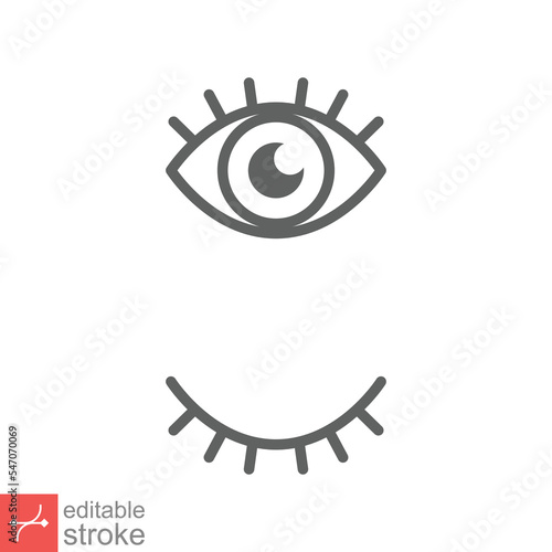 Eye and eyelash icon. Simple outline style. Wink, blink, makeup, doodle, woman beauty face concept. Thin line vector illustration isolated on white background. Editable stroke EPS 10.