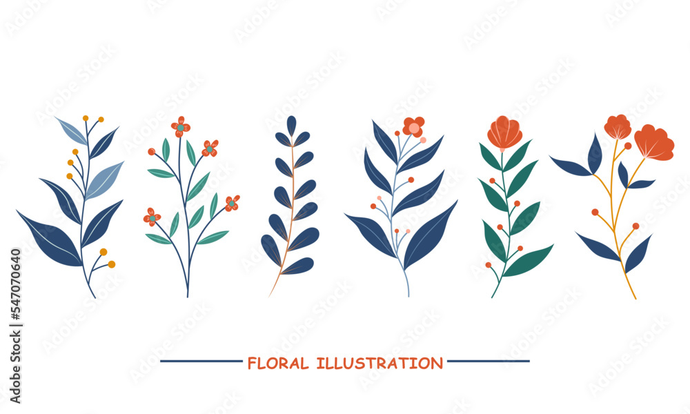 Obraz premium Hand draw floral branch set collection,abstract botanical set illustration
