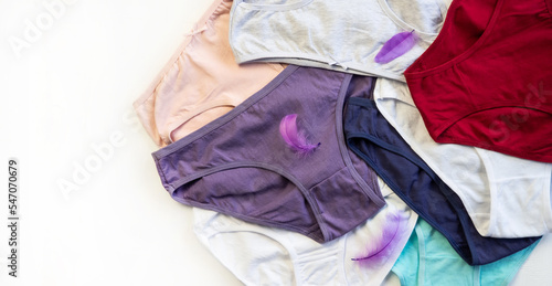 Panty set. A set of colorful, cotton classic panties. Close-up. Underwear. Woman pants.