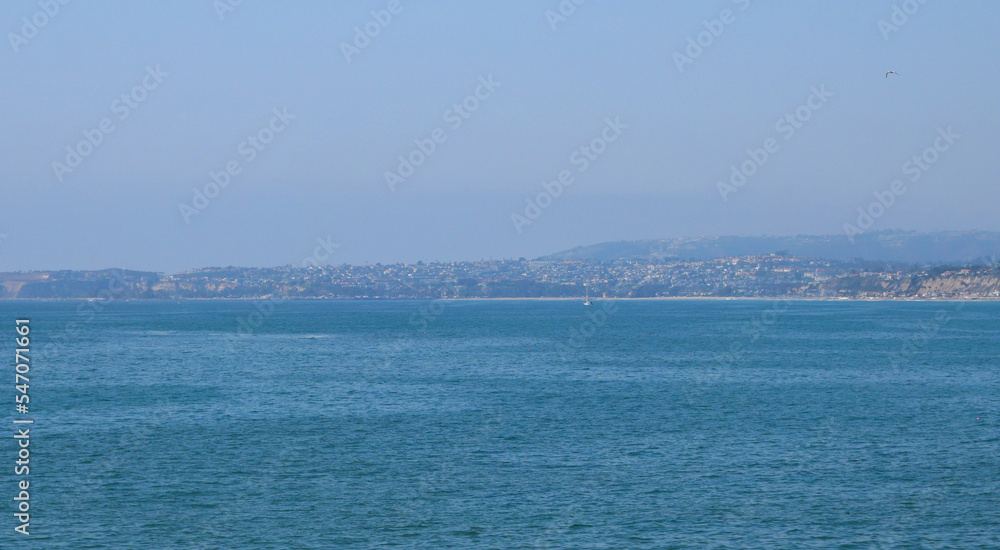 Pacific Ocean with the coast of San Clemente in the distance in Orange County, California, USA